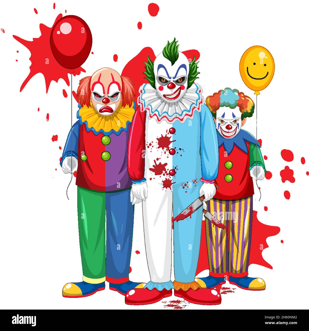 Tre clown killer cartoon personaggio illustrazione Illustrazione Vettoriale