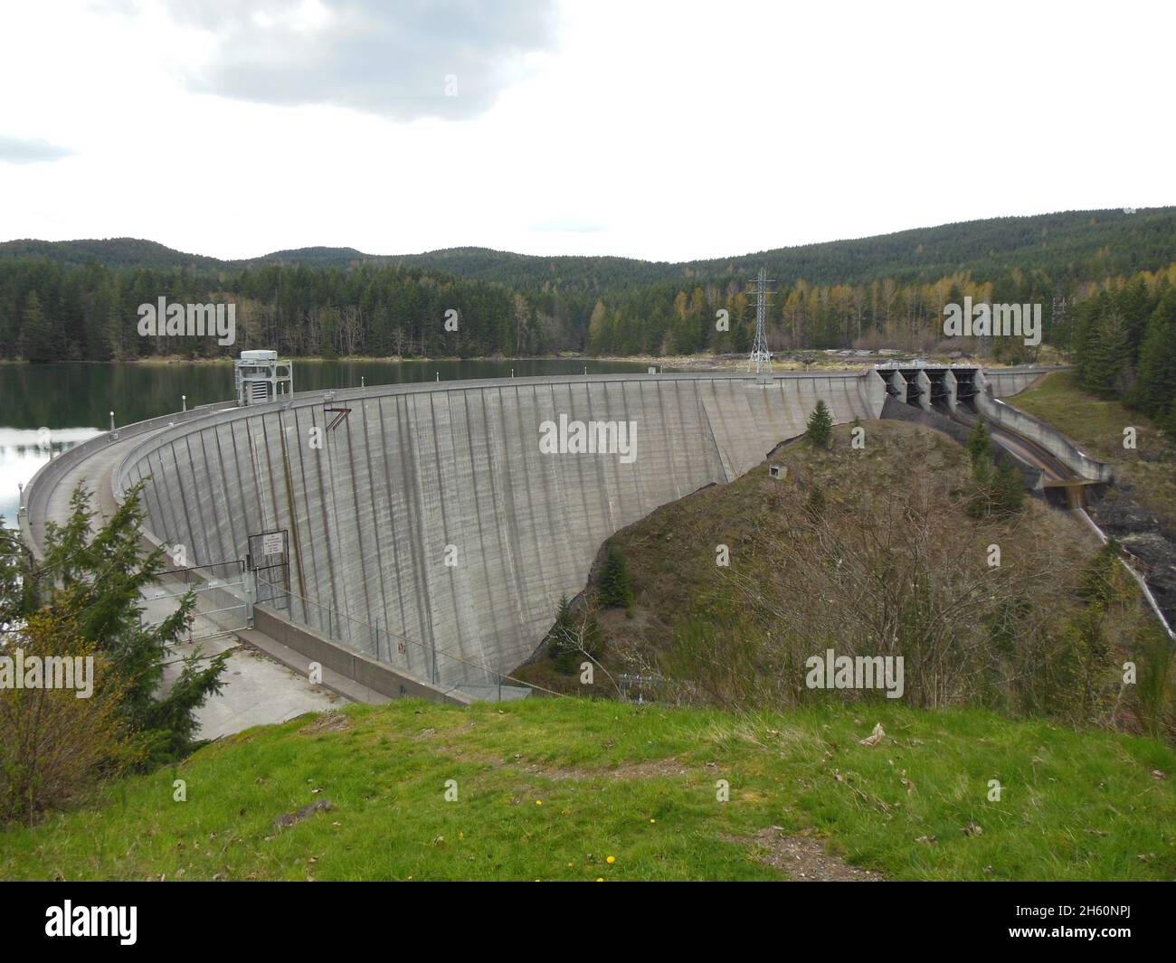 Alder Dam, una diga ad arco di cemento sul fiume Nisqually nello stato di Washington degli Stati Uniti Foto Stock