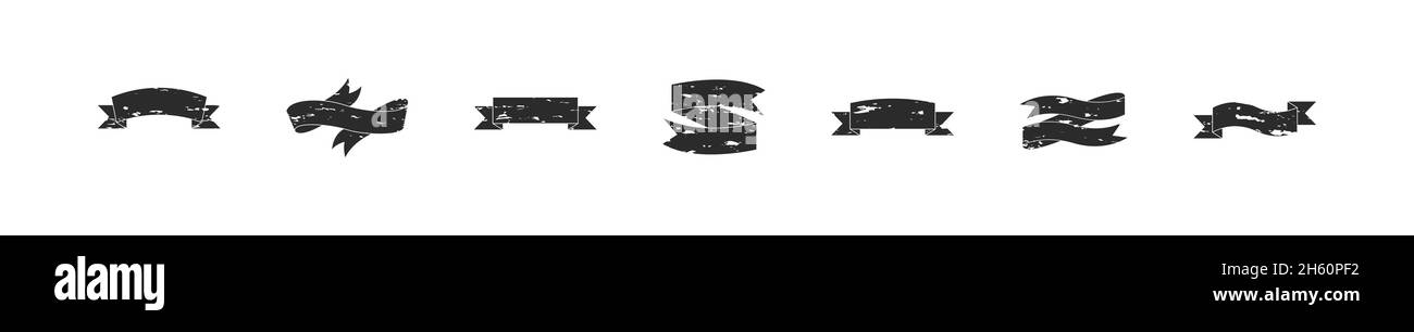 Set di striscioni a nastro piatto, collezione di nastri neri striscioni vuoti Collezione di premi in stile moderno. Illustrazione Vettoriale