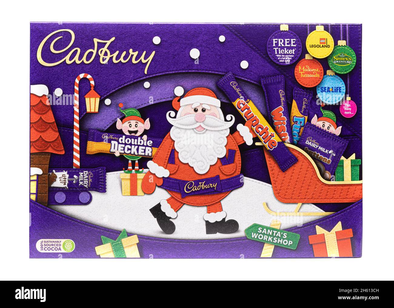 SWINDON, Regno Unito - 12 NOVEMBRE 2021: La casella di selezione di Natale di Cadbury su uno sfondo bianco Foto Stock