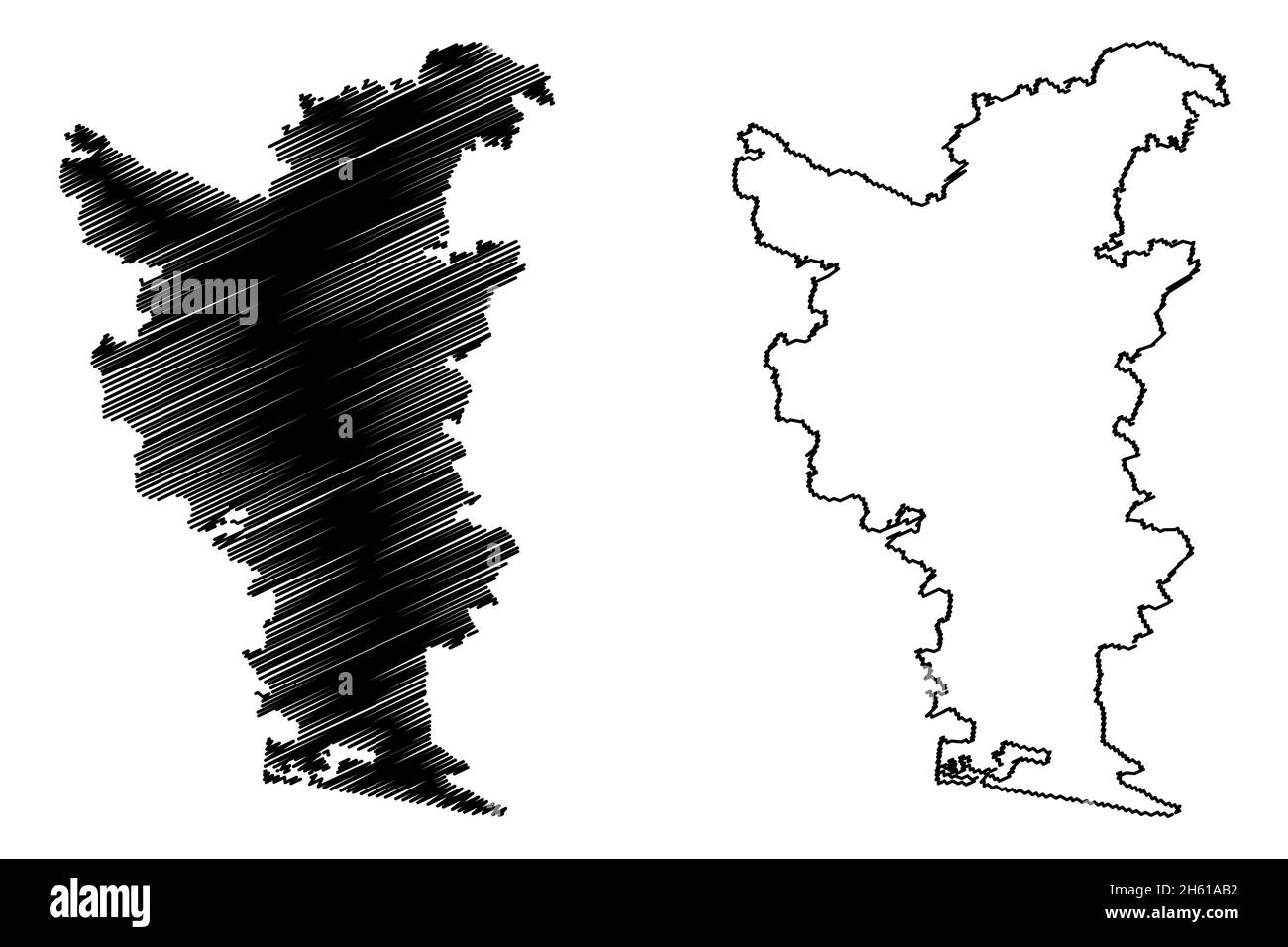 Distretto di Tiruvarur (Stato Tamil Nadu, Repubblica dell'India) illustrazione vettoriale della mappa, schizzo della mappa di Tiruvarur Illustrazione Vettoriale