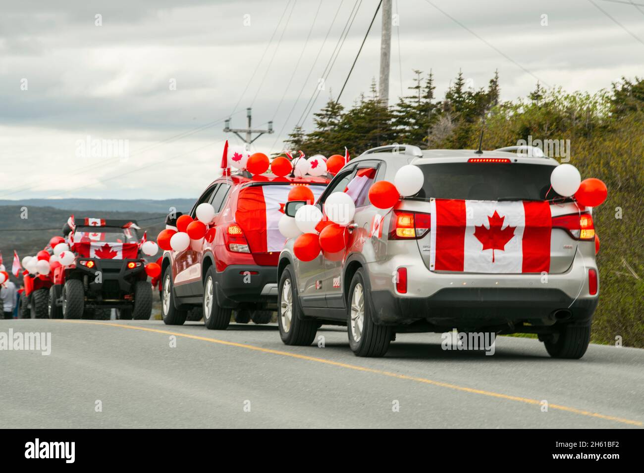 Partecipanti al Canada Day Parade, St. Lunaire-Griquet, Terranova e Labrador NL, Canada Foto Stock