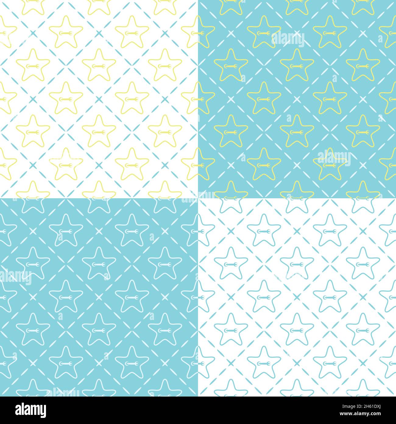 Set di motivi senza giunture con pulsanti a forma di stella. Sfondi vettoriali. Illustrazione Vettoriale