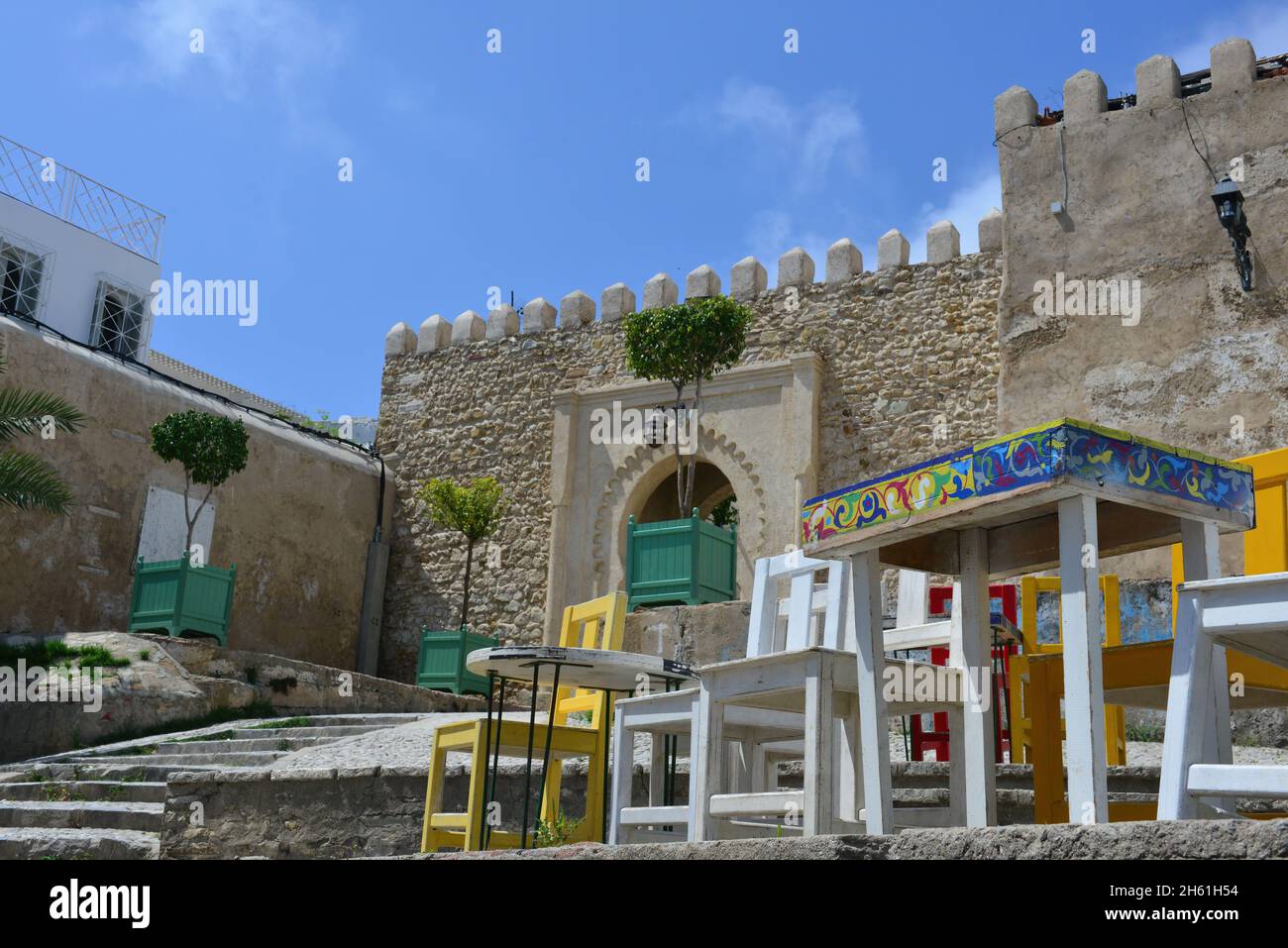 Porta di ingresso della Kasbah in Tangeri la medina, il nord del Marocco Foto Stock