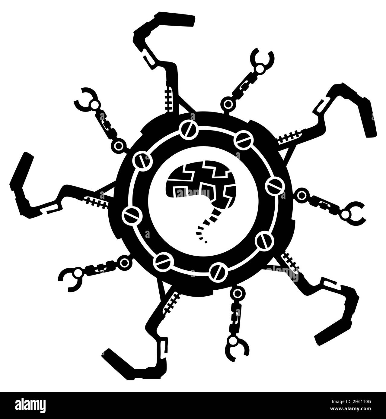 Ruota da passeggio robotica stencil nero, illustrazione vettoriale, orizzontale, isolato Illustrazione Vettoriale