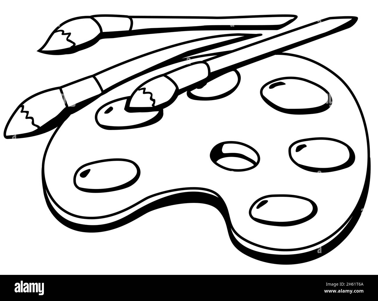 Palette dipinge l'oggetto cartoon line drawing, vettoriale, orizzontale, bianco e nero, isolato Illustrazione Vettoriale