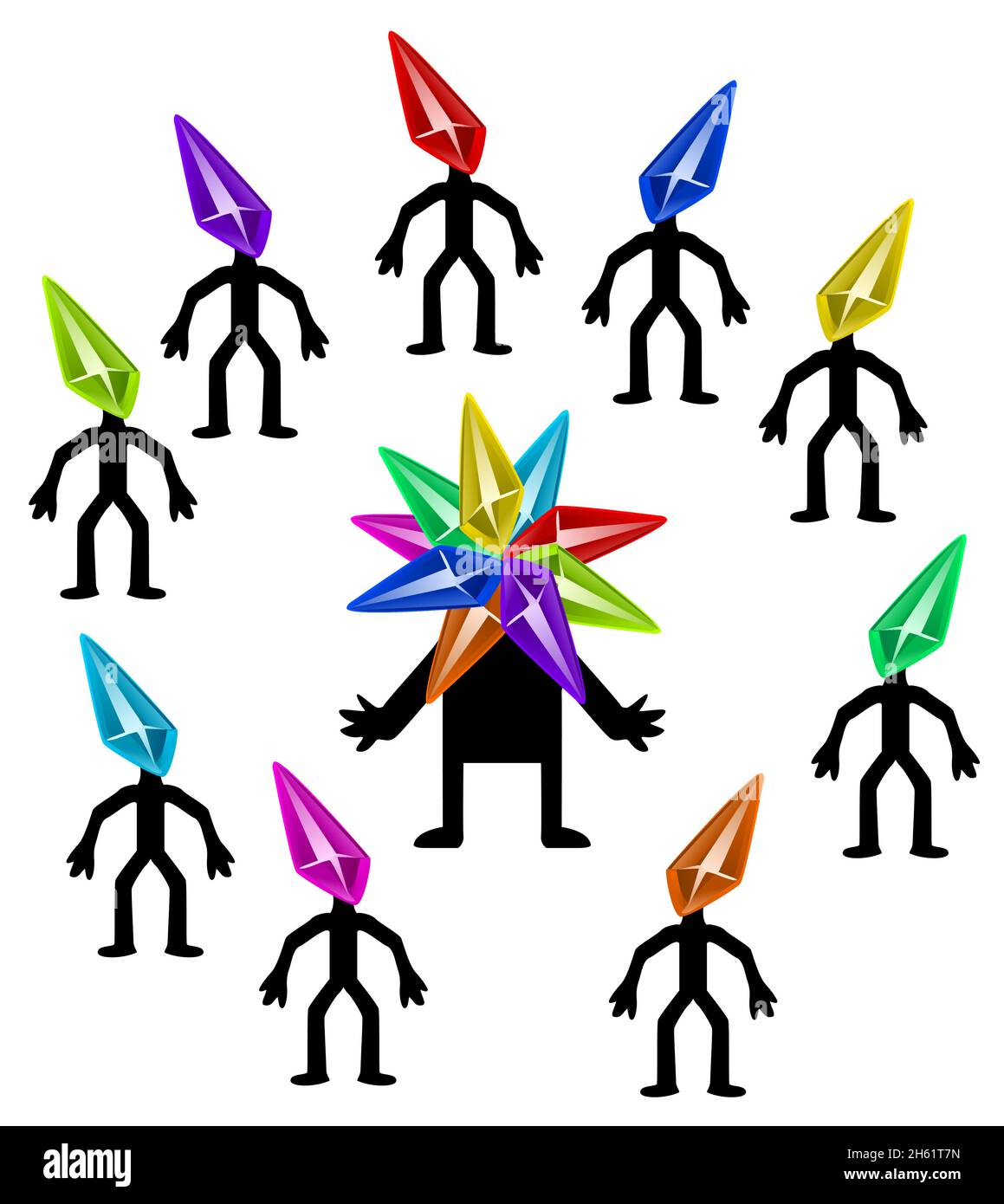 Personalità facet gemma pietra testa gente cartoon colore illustrazione vettoriale, orizzontale, isolato Illustrazione Vettoriale