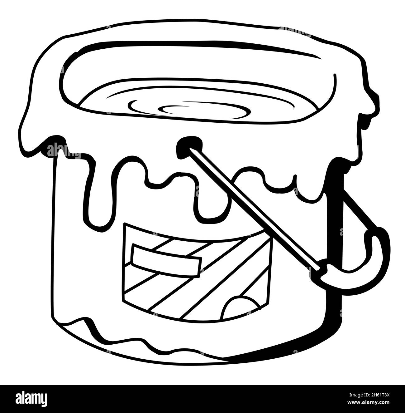 Paint può secchiello oggetto cartoon disegno linea, vettoriale, orizzontale, bianco e nero, isolato Illustrazione Vettoriale