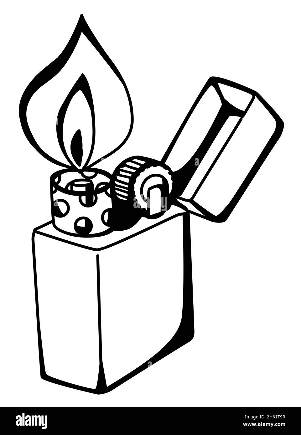 Incendio tasca accendino oggetto cartoon disegno linea, vettoriale,  orizzontale, bianco e nero, isolato Immagine e Vettoriale - Alamy