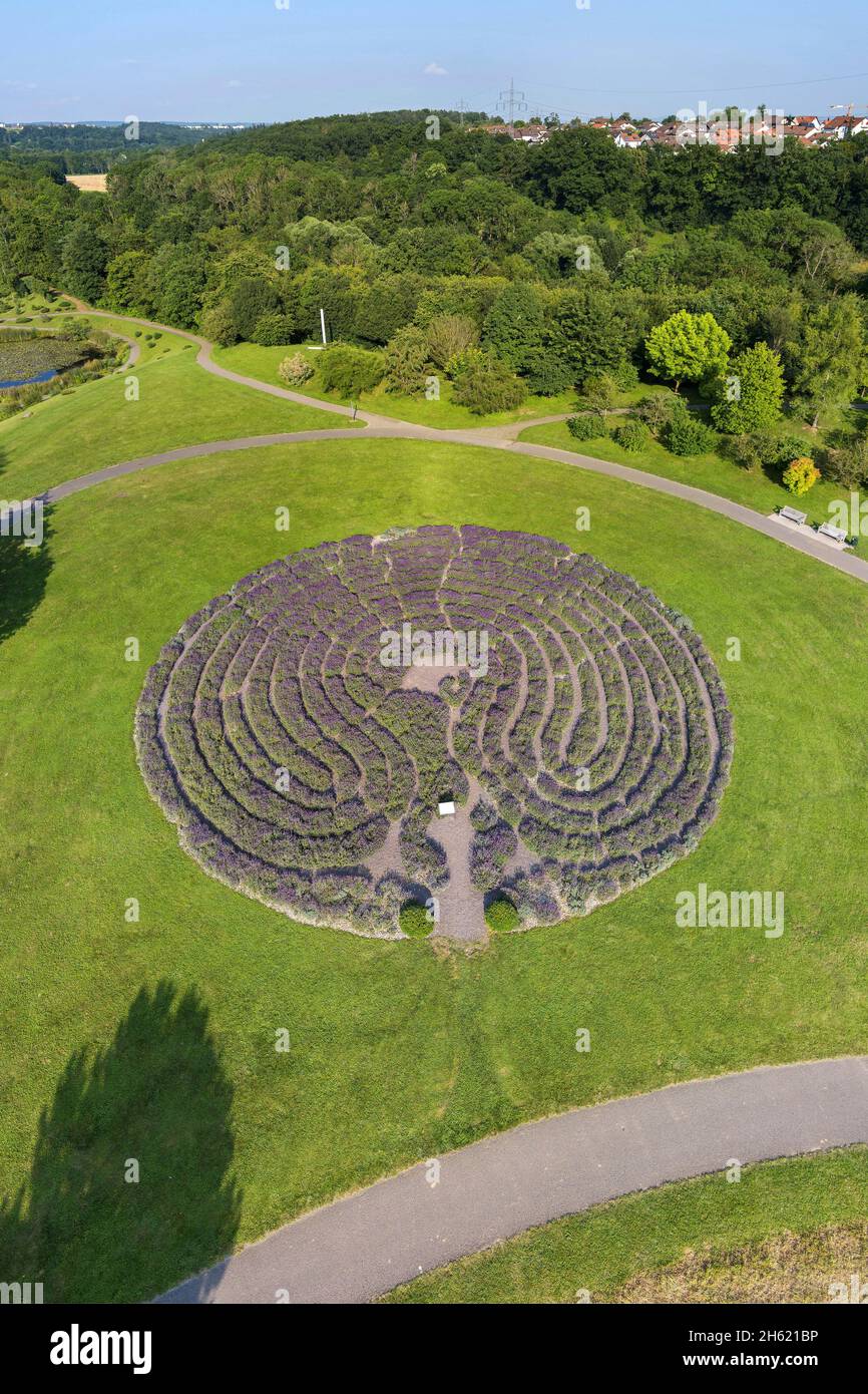 veduta aerea del labirinto di lavanda nel giardino botanico dell'università di hohenheim. Foto Stock