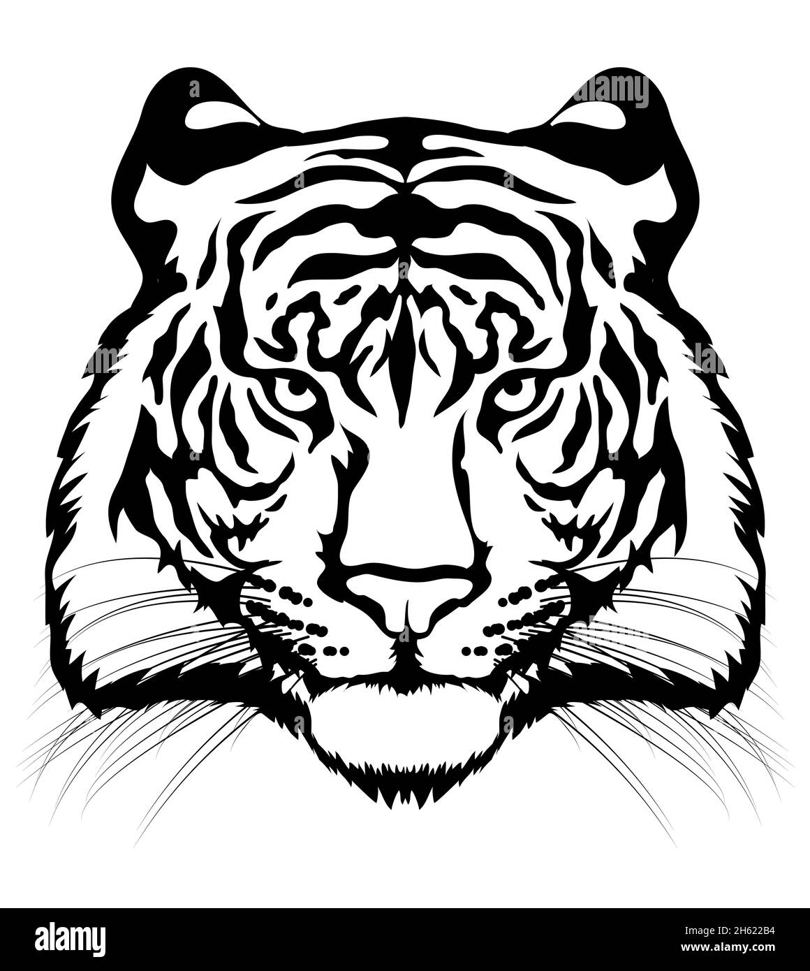 Testa della tigre. Tiger testa isolato sullo sfondo. Il simbolo del Capodanno cinese. Immagine vettoriale. Illustrazione Vettoriale