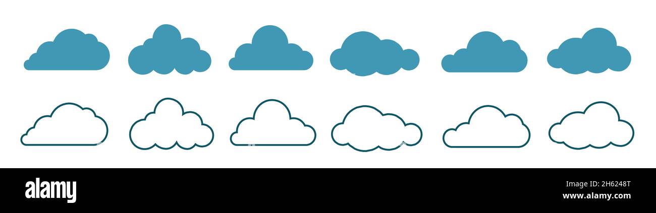 Big Cloud Flat due colori insieme di icone minimo. Vettore Illustrazione Vettoriale