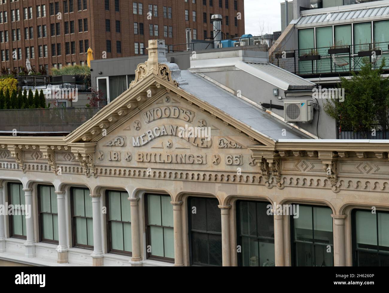 Un edificio rivestito di marmo su White Street fu eretto durante la Guerra civile dai mercanti di prodotti secchi Abraham e Samuel Wood. E' un punto di riferimento di New York City. Foto Stock