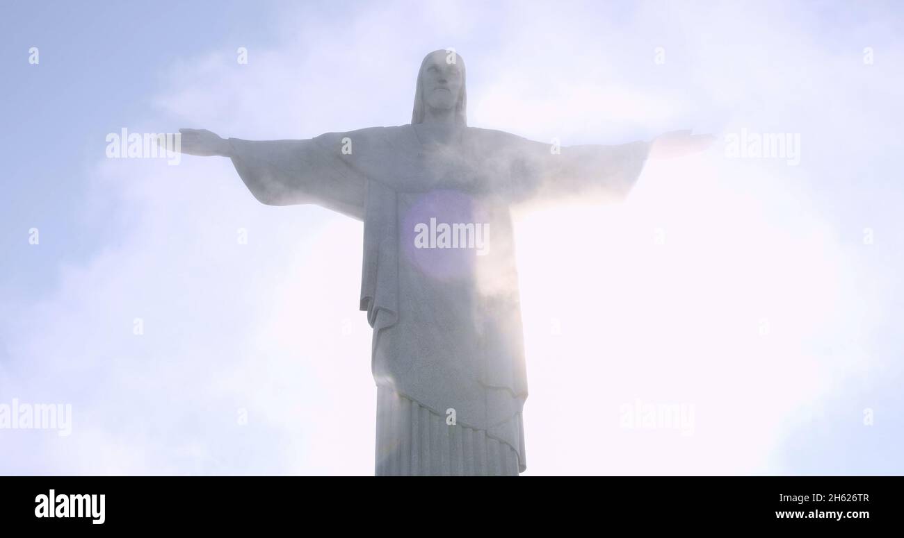 Rio de Janeiro, Rio de Janeiro / Brasile - circa Ottobre 2019: Vista aerea del Cristo Redentor, statua del Cristo Redentore sulla città di Rio de Janeiro, Bra Foto Stock