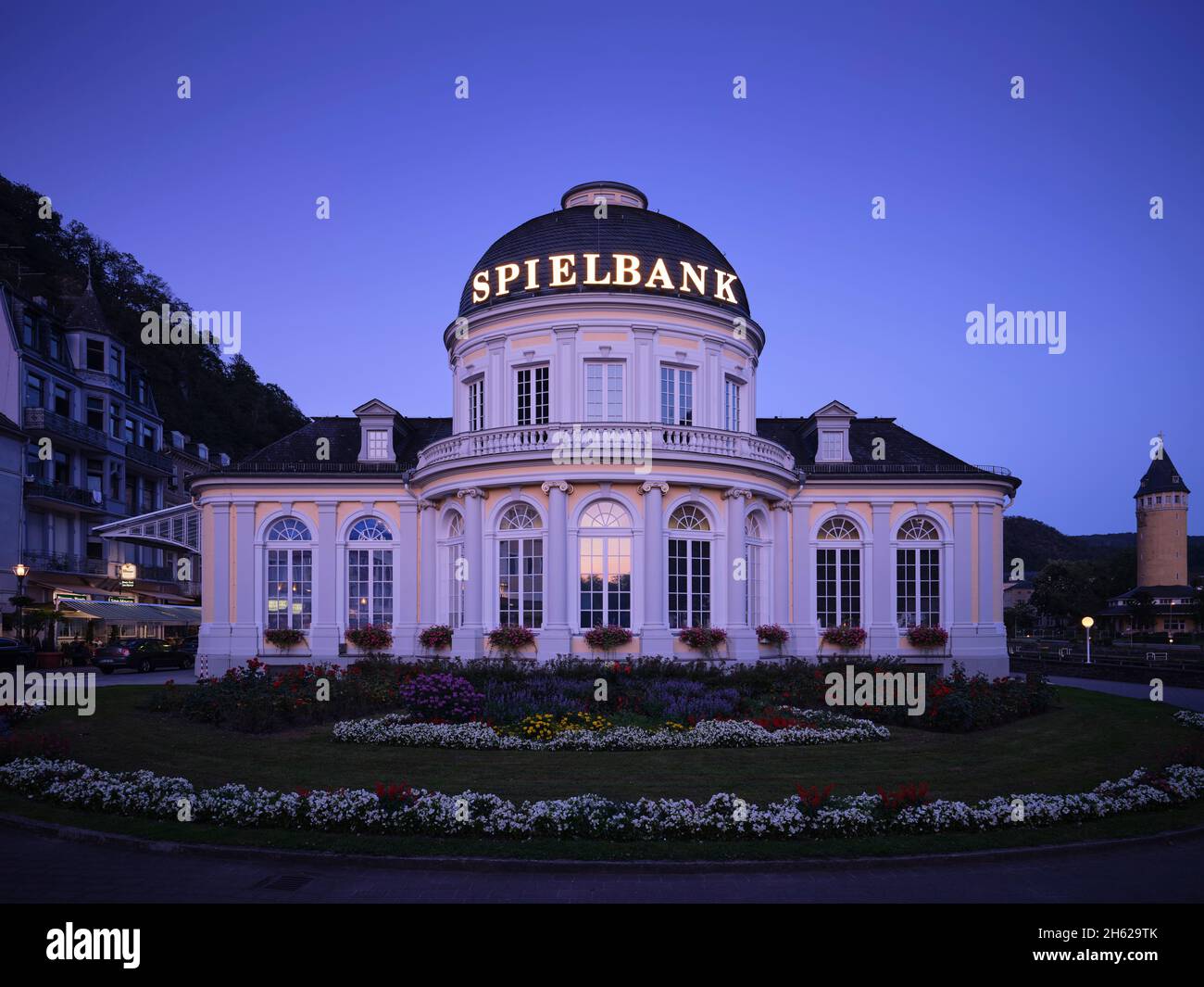 europa,renania-palatinato,bad ems,casino in kursaal building,crepuscolo Foto Stock