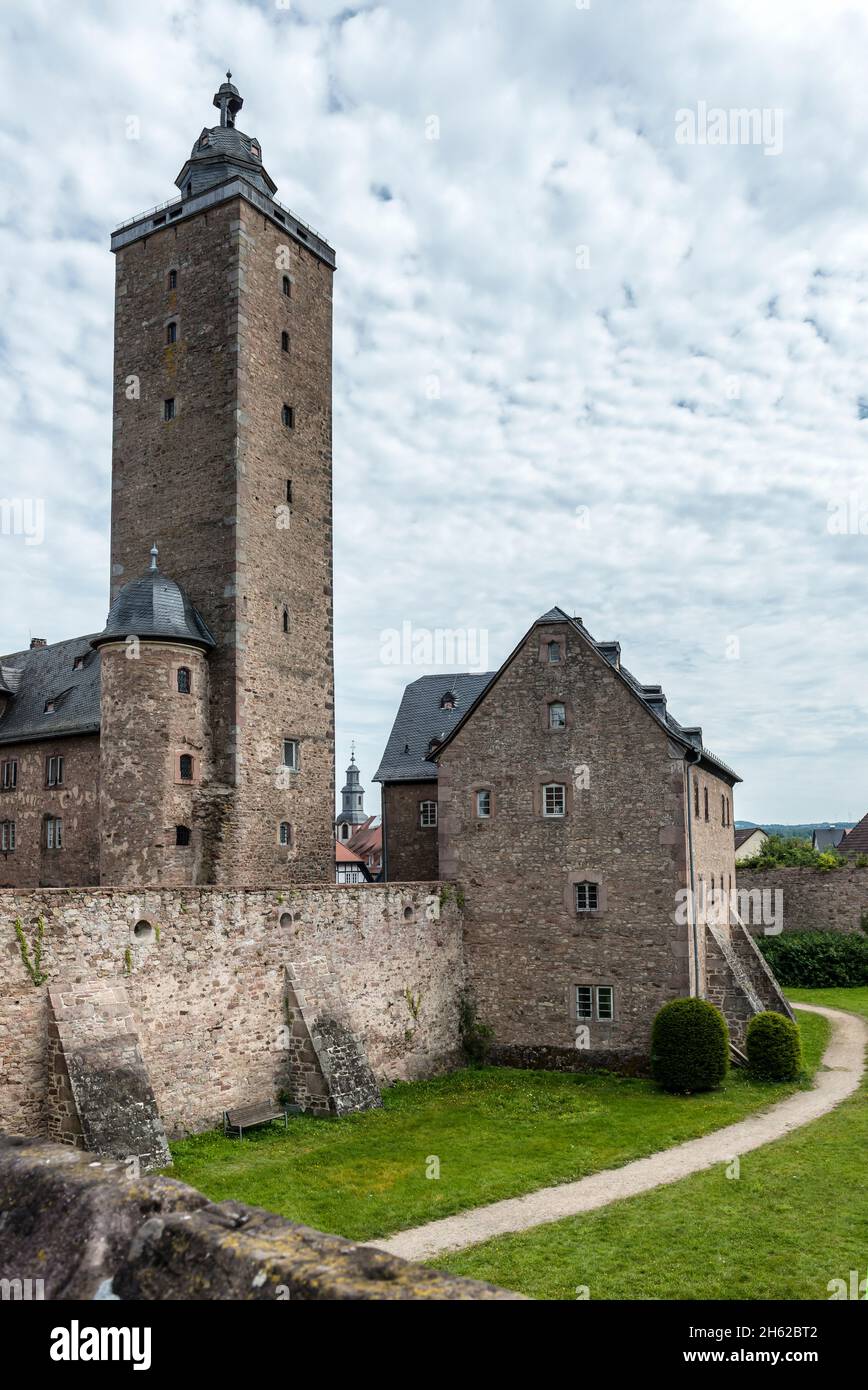 steinau an der strasse, hesse, main-kinzig-kreis, germania, vista sul castello di steinau Foto Stock