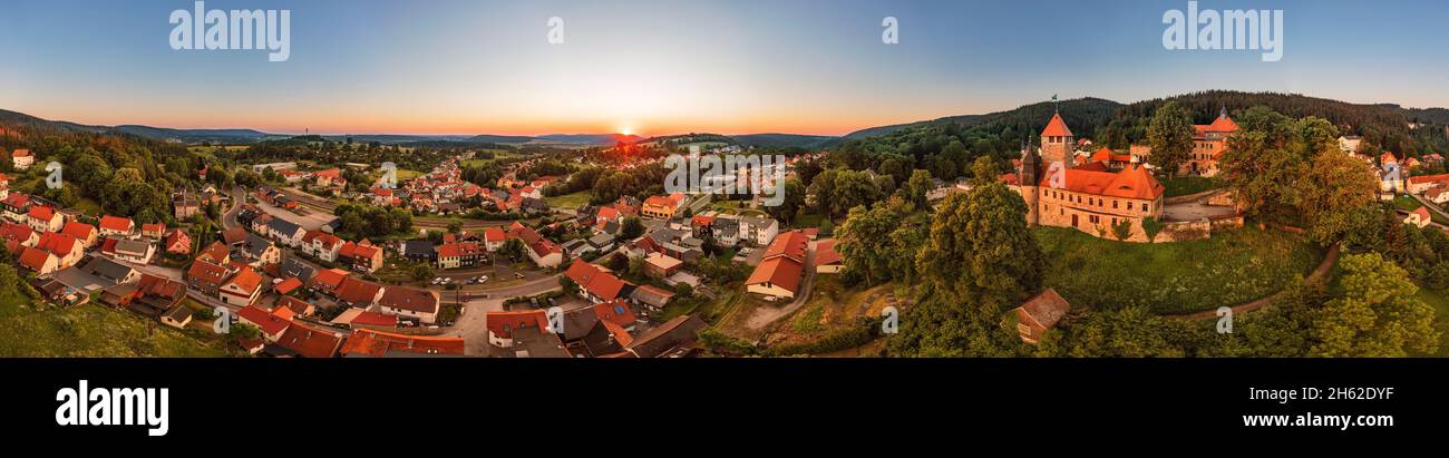 germania,turingia,elgersburg,lock,alba,parzialmente retroilluminazione,panorama a 360°, Foto Stock