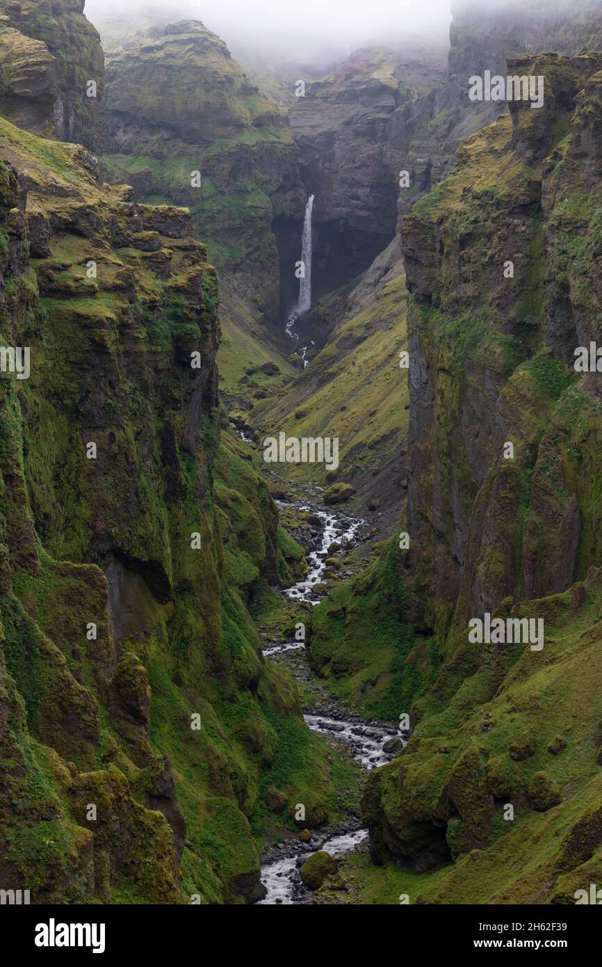 un canyon remoto nel sud dell'islanda. Foto Stock