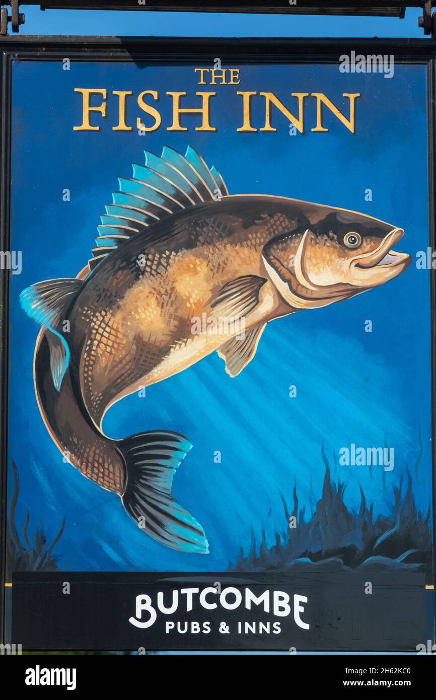 inghilterra,hampshire,new forest,ringwood,il cartello fish inn pub Foto Stock