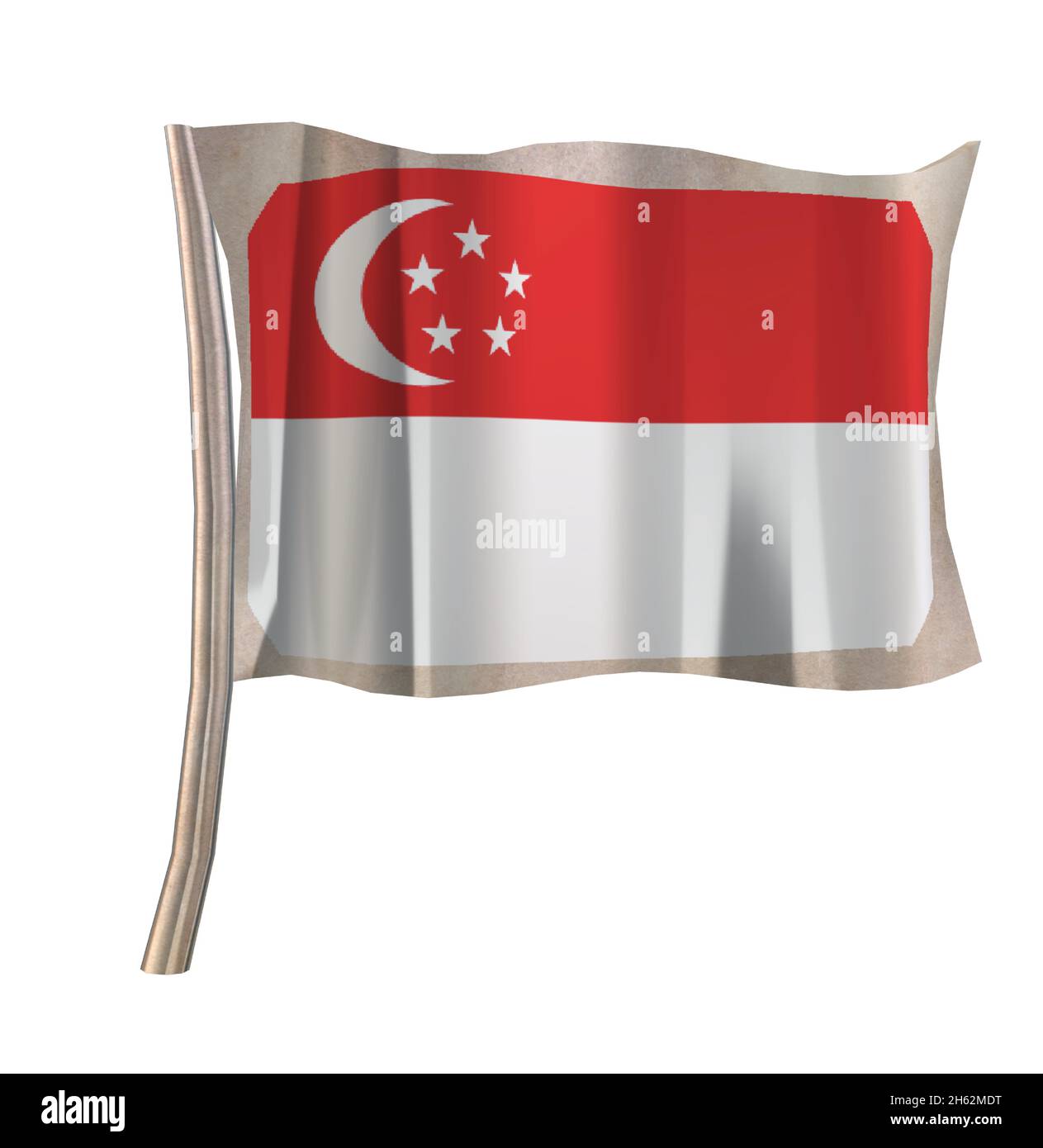 Bandiera in metallo lucido Singapore con palo Illustrazione Vettoriale