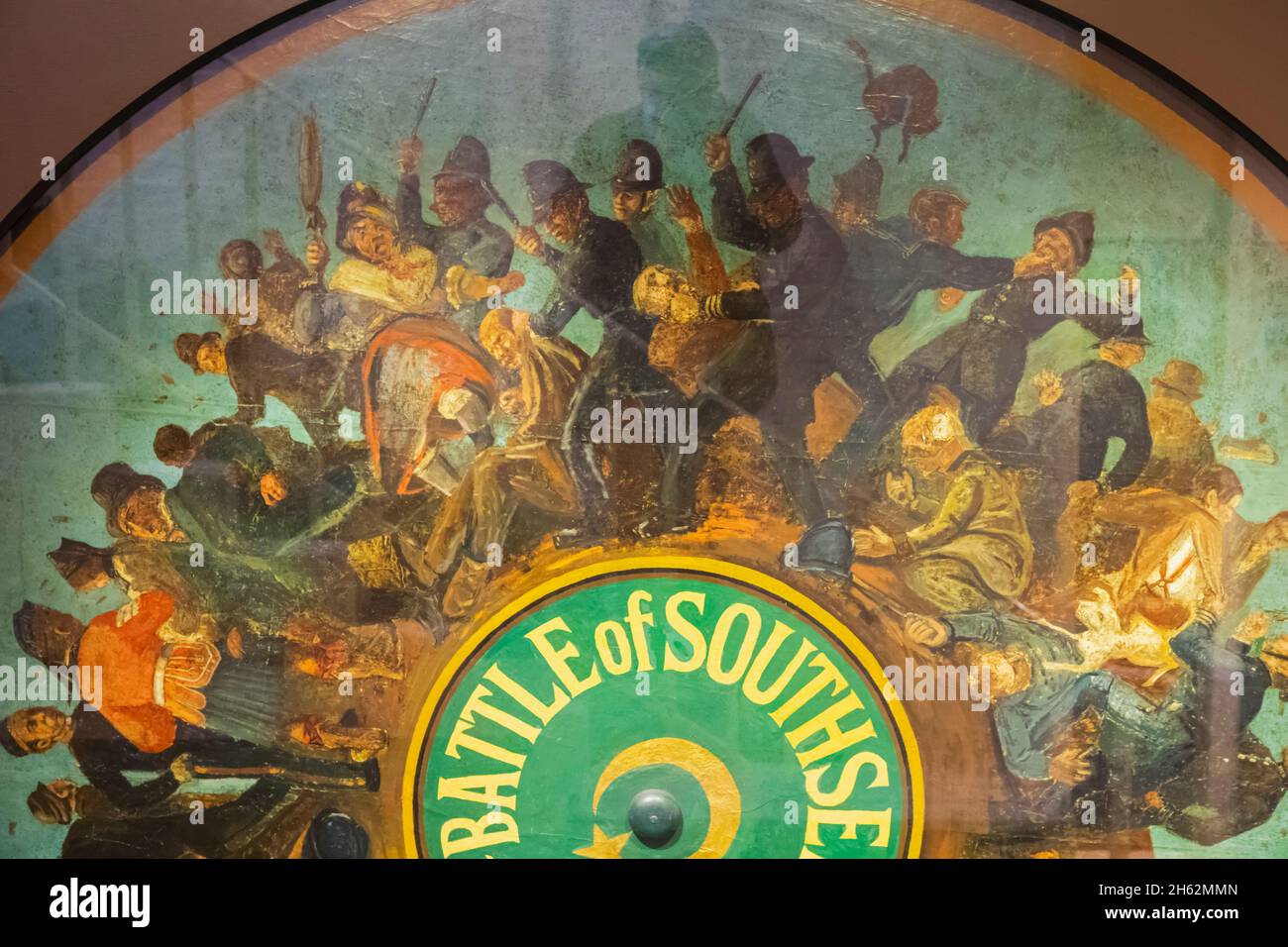 inghilterra,hampshire,portsmouth,portsmouth museum,dipinto raffigurante la battaglia di southsea nell'agosto 1874 da e.duggan Foto Stock