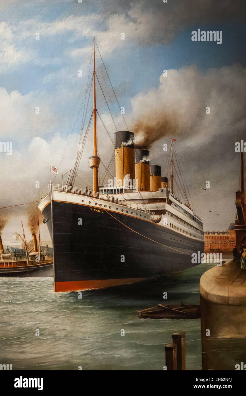 dipinto incompiuto di una nave dal titolo 'titanic in southampton' dell'artista inglese george fraser datato 1912 Foto Stock