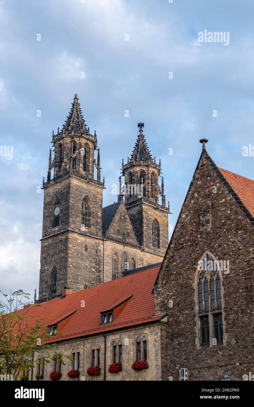 germania,sassonia-anhalt,magdeburg,vista della cattedrale di magdeburg Foto Stock