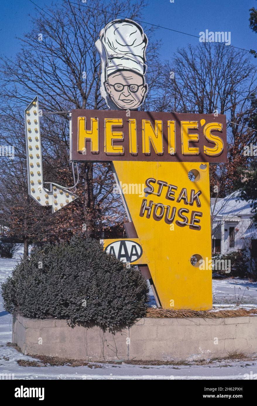 Insegna Heine's Steak House, Route 71, Springdale, Arkansas; CA. 1984 Foto Stock