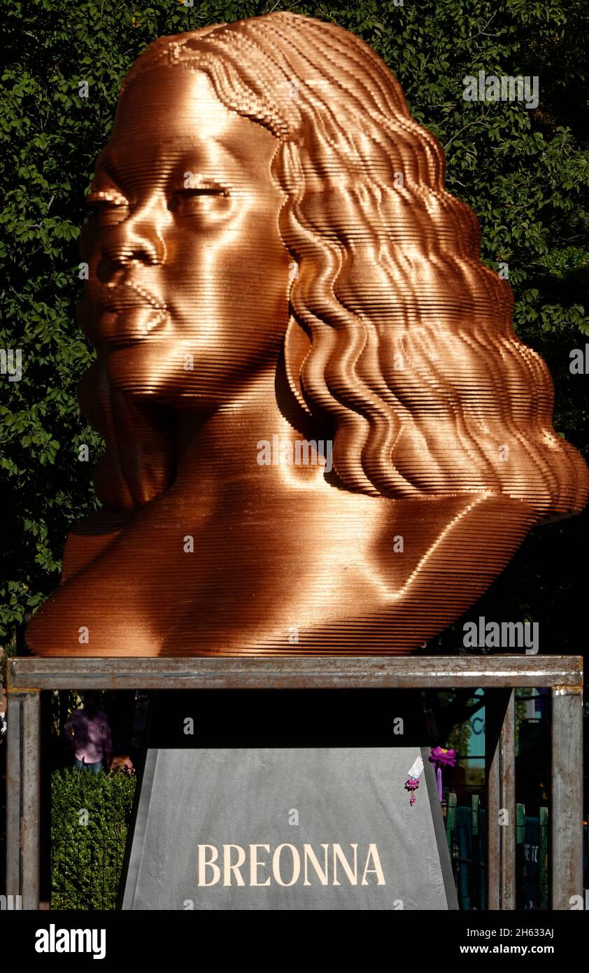 Visto nella mostra di arte pubblica di scultura di giustizia Union Square Park Manhattan New York City Foto Stock