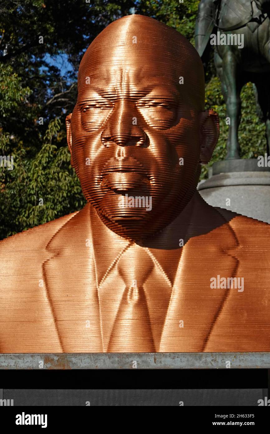 Visto nella mostra di arte pubblica di scultura di giustizia Union Square Park Manhattan New York City Foto Stock