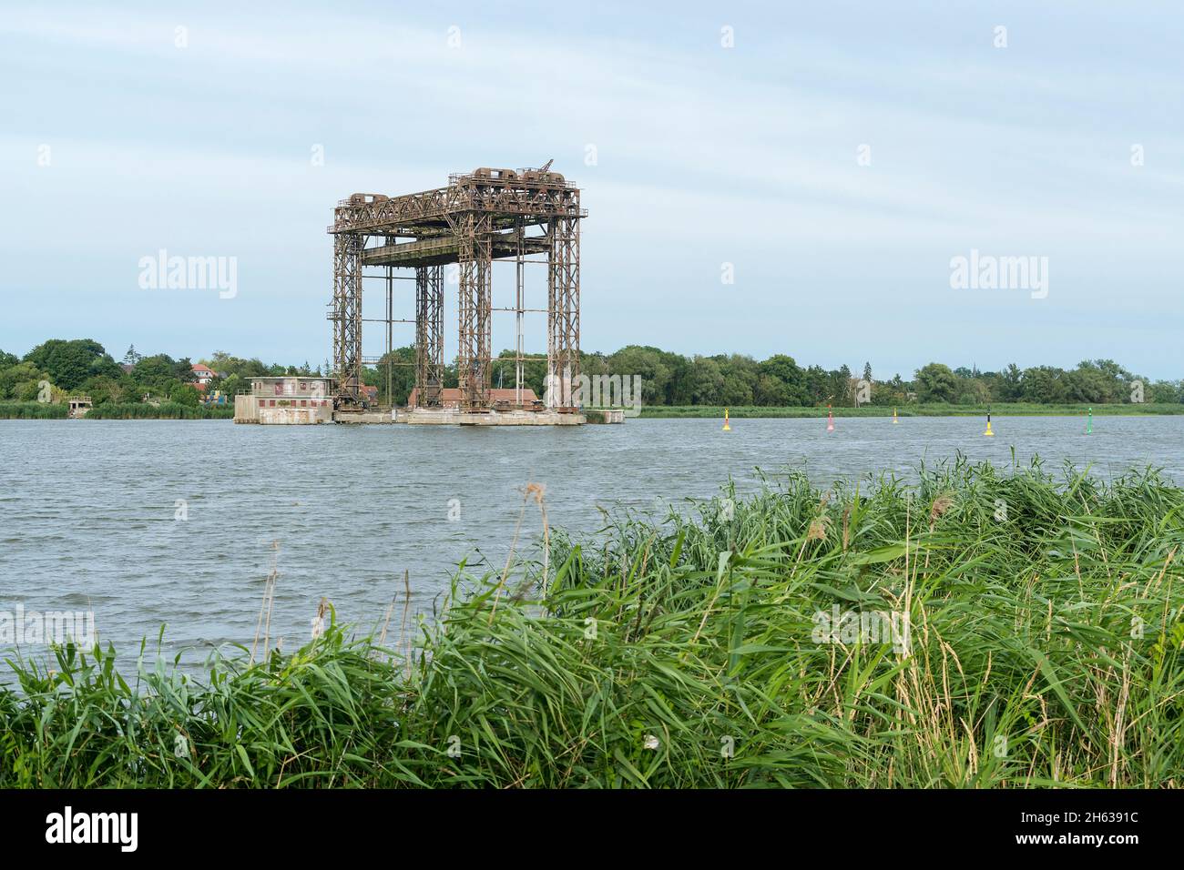 meclemburgo-pomerania occidentale, isola di usedom, cavigliere bruch, ponte di sollevamento karnin, distrutto in guerra, monumento architettonico Foto Stock