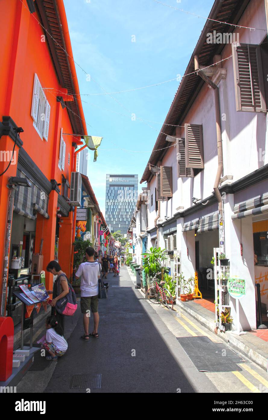 Muscat Street e il piccolo vicolo dietro Arab Street nel quartiere Kampong Glam di Singapore. Foto Stock