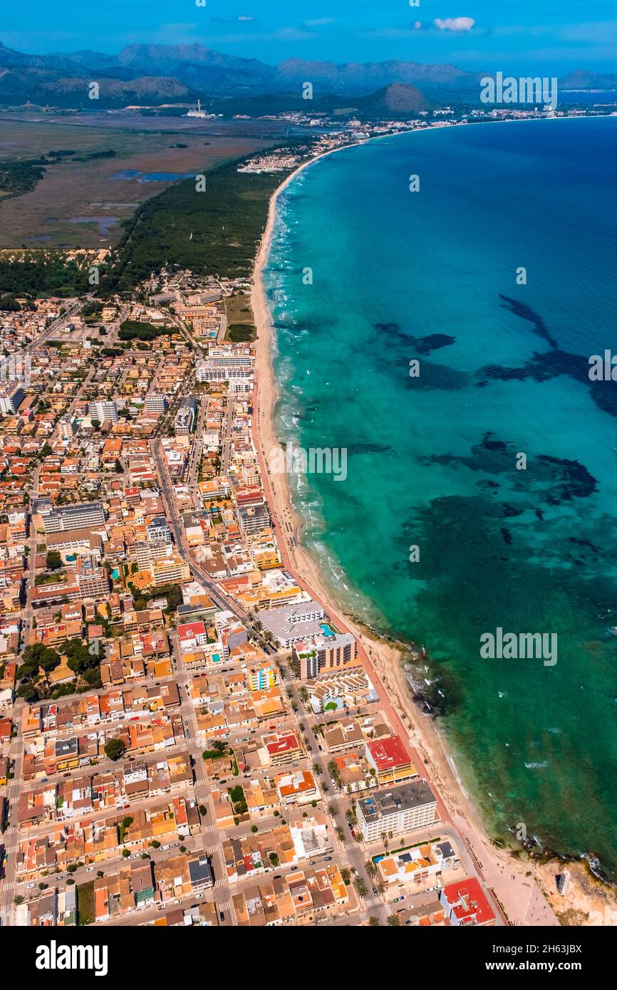 vista aerea,vista città di colonia de sant pere,mallorca,isole baleari,spagna Foto Stock