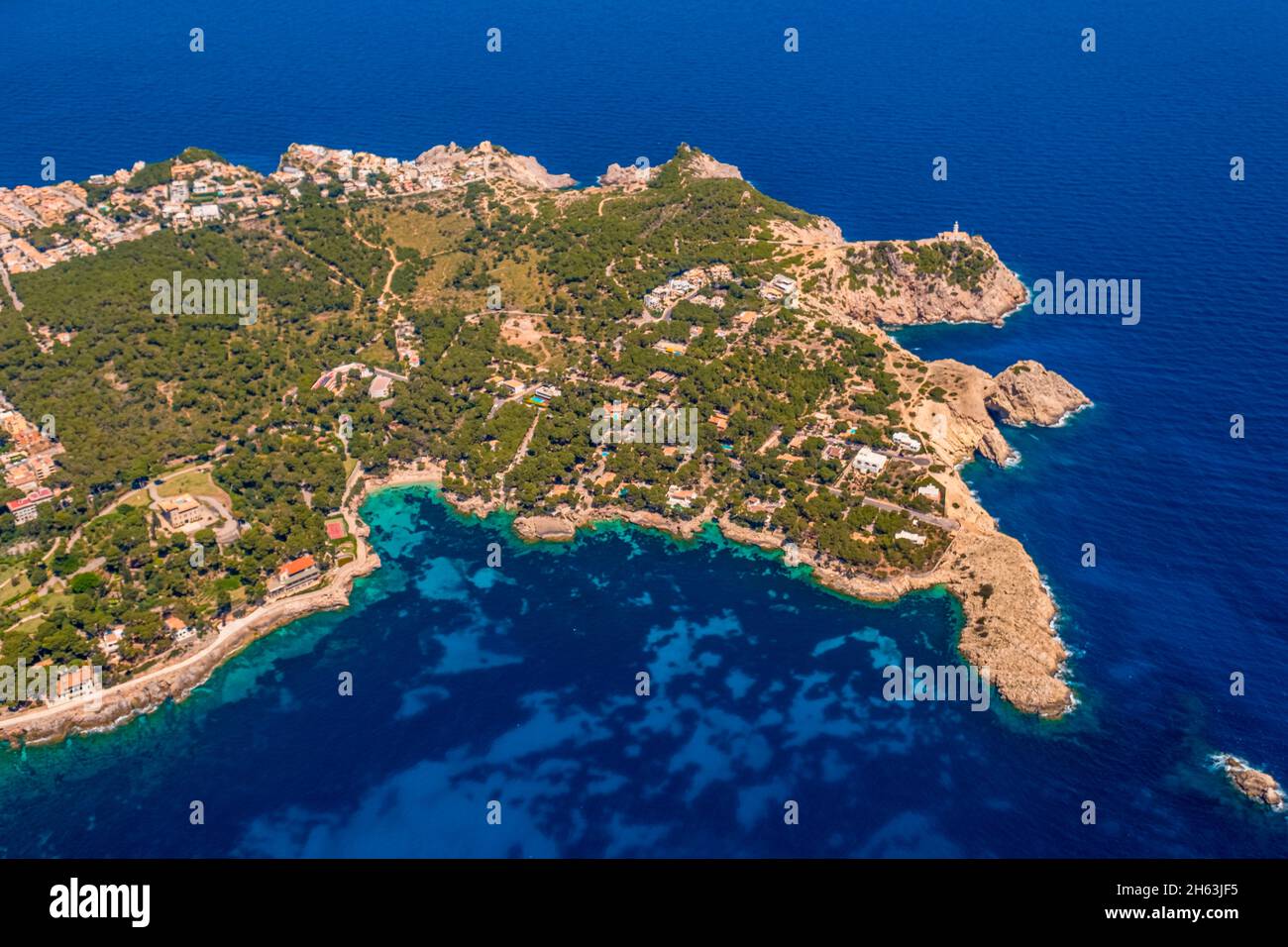 vista aerea,faro di punta de capdepera,isole baleari,maiorca,capdepera,spagna Foto Stock