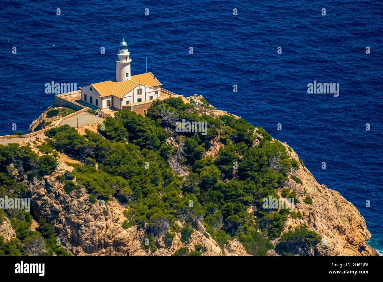 vista aerea,faro di punta de capdepera,isole baleari,maiorca,capdepera,spagna Foto Stock