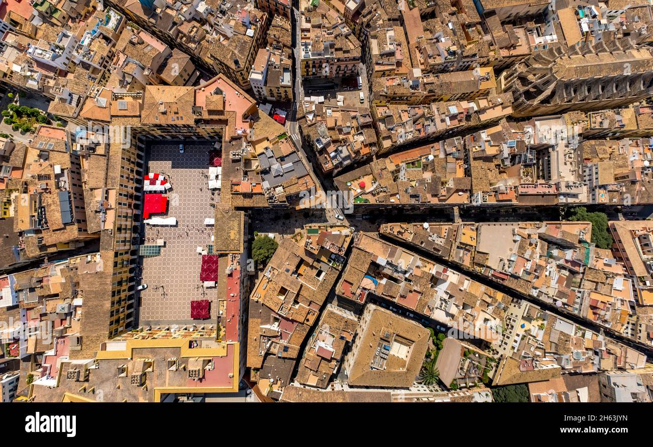 vista aerea, plaza major, piazza storica con caffè, palma, maiorca, isole baleari, spagna Foto Stock
