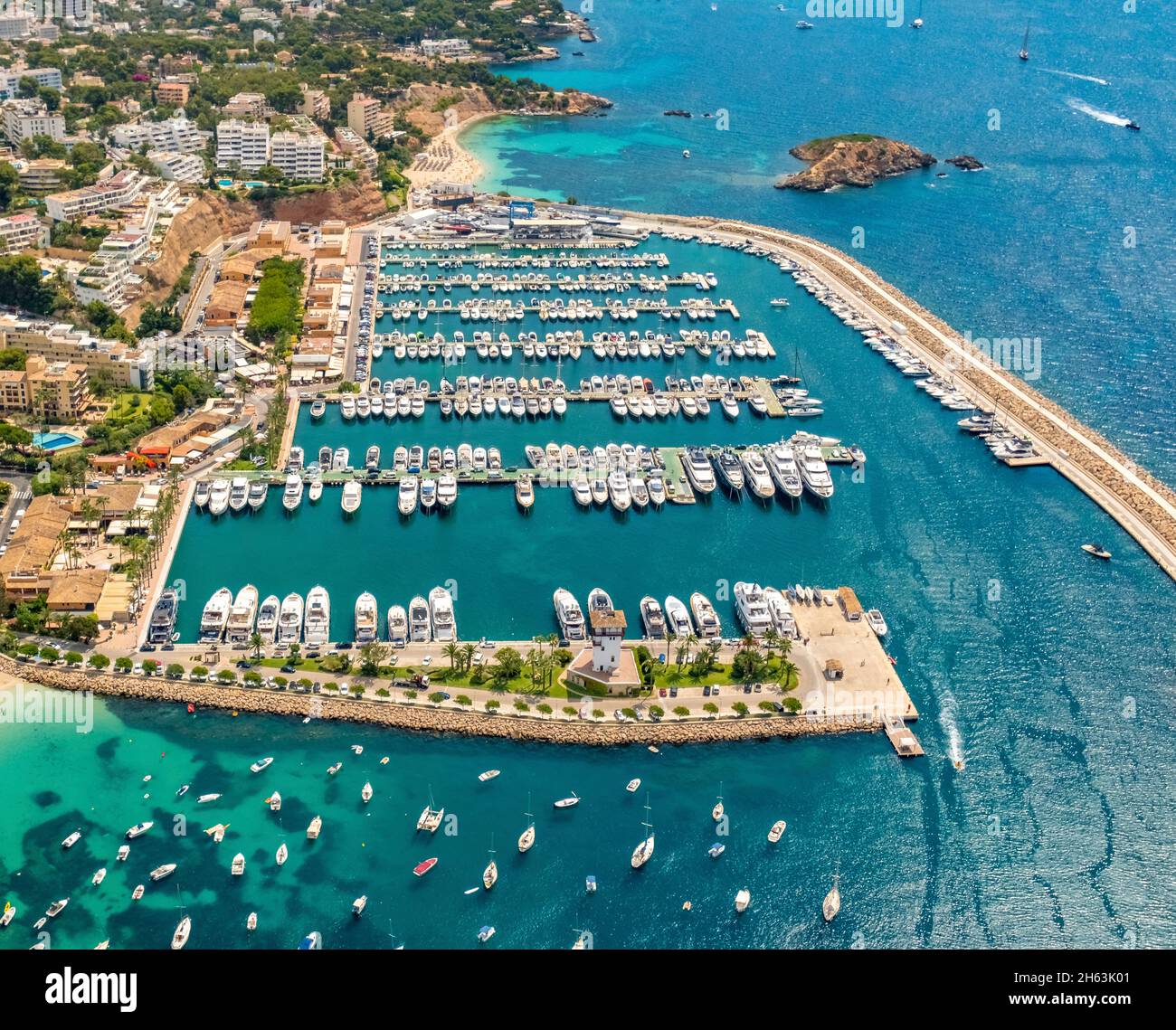vista aerea,portorals yacht harbour,portals nous,calvia,mallorca,isole baleari,spagna Foto Stock