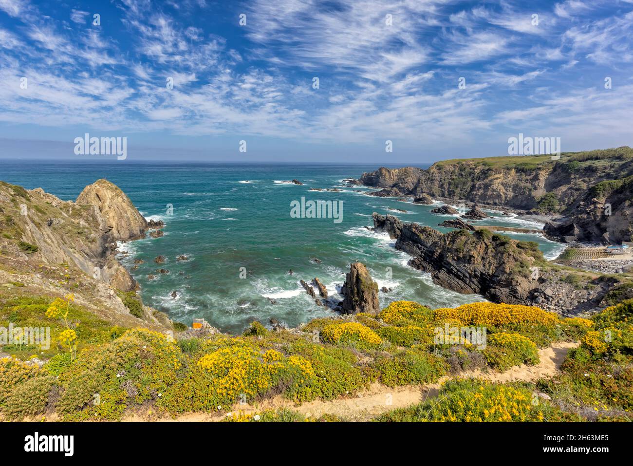 vista della costa atlantica del portogallo vicino ad aljezur in primavera Foto Stock