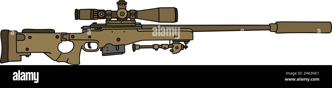 Il disegno a mano vettorizzato di un grande fucile da cecchino militare di sabbia Illustrazione Vettoriale