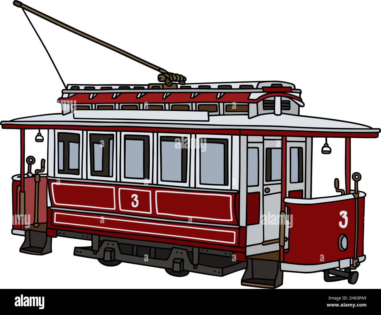 Il disegno a mano vettorizzato di un tram d'epoca Illustrazione Vettoriale