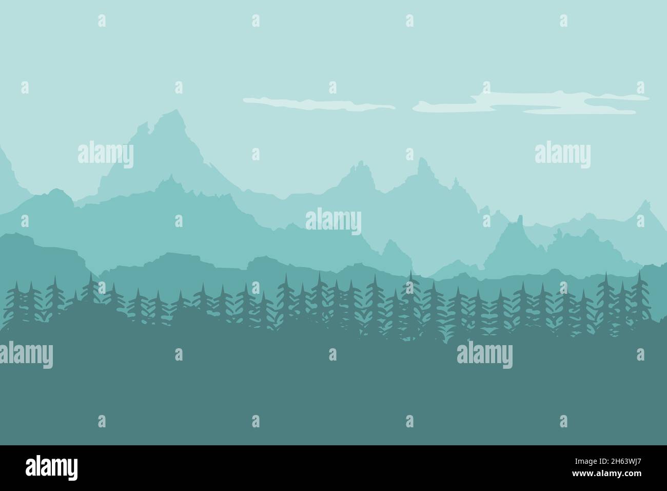 Paesaggio sfondo di montagne con foresta Illustrazione Vettoriale