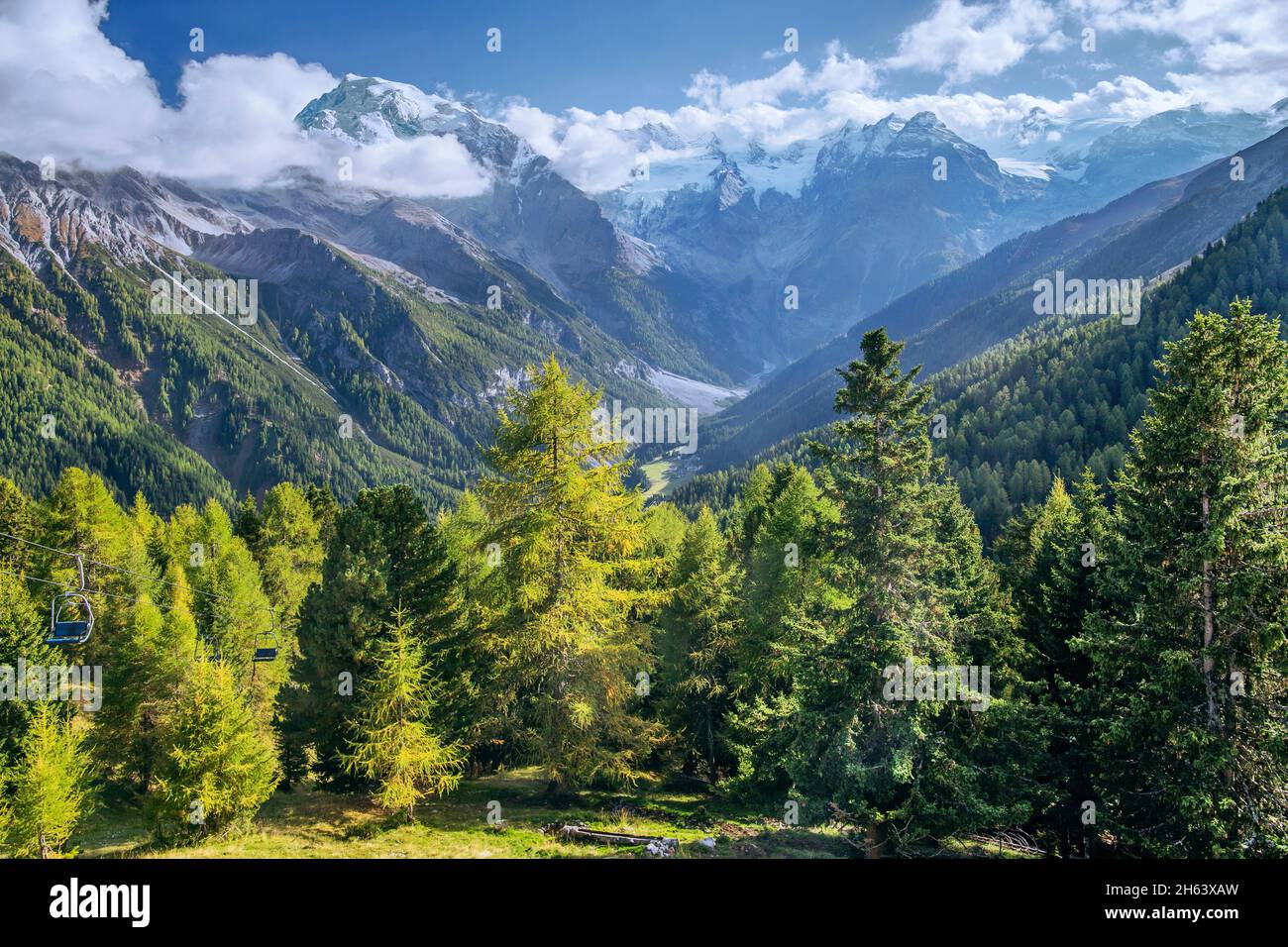 trafoital con ortler (3905m) e il trafoier eiswand (3565m),trafoi,distretto di stilfs,trafoital,vintschgau,provincia di bolzano,trentino-alto adige,italia Foto Stock