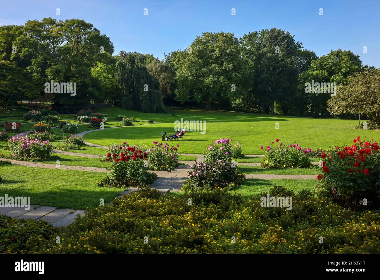 essen,north rhine-westphalia,germany - grugapark, un parco di essen, è emerso dalla prima grande mostra orticola ruhrland nel 1929, è stata l'area del parco della mostra orticola federale nel 1965. Foto Stock