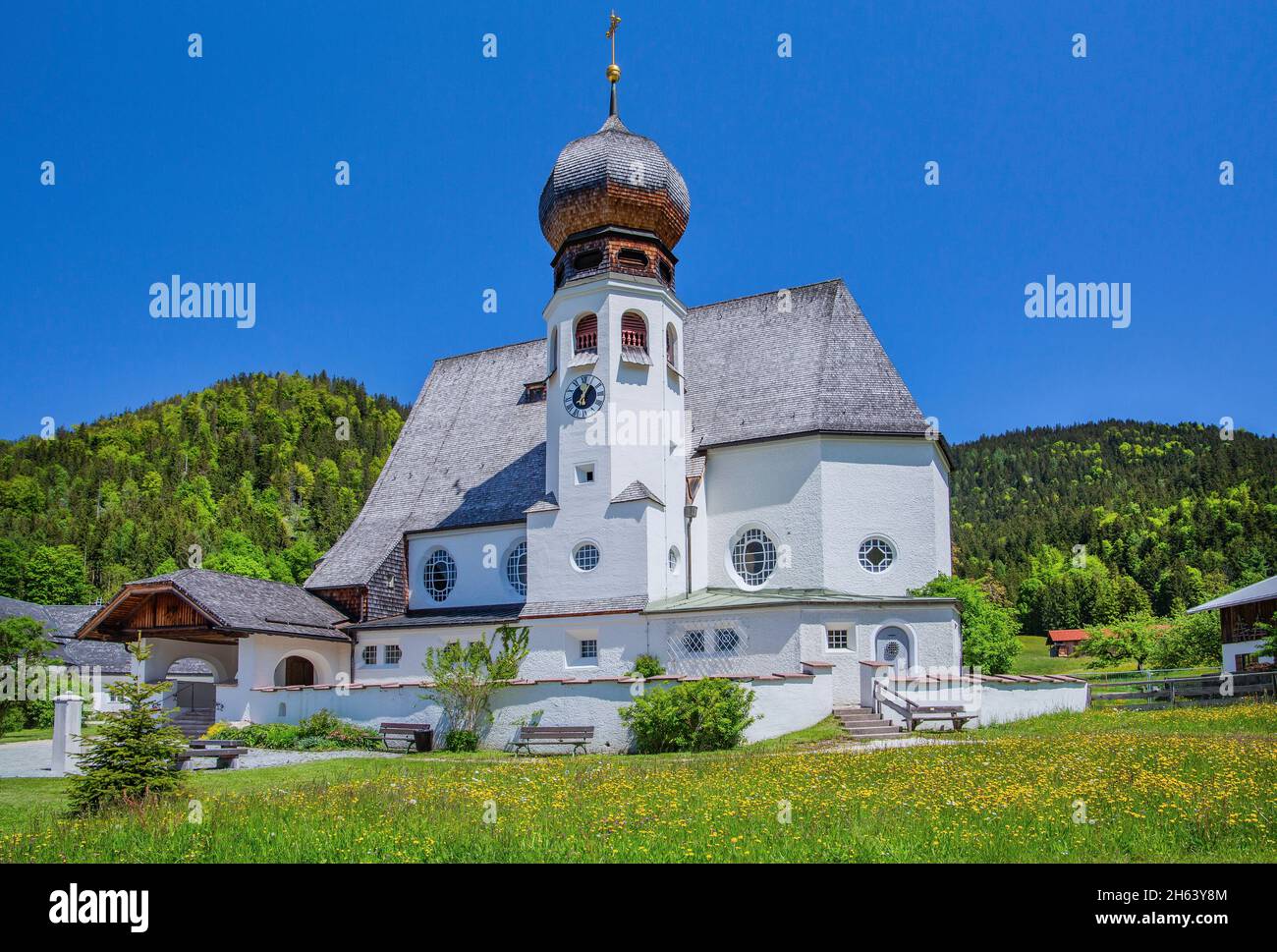 chiesa parrocchiale,oberau,distretto di berchtesgaden,alpi berchtesgaden,berchtesgadener terra,alta baviera,baviera,germania Foto Stock