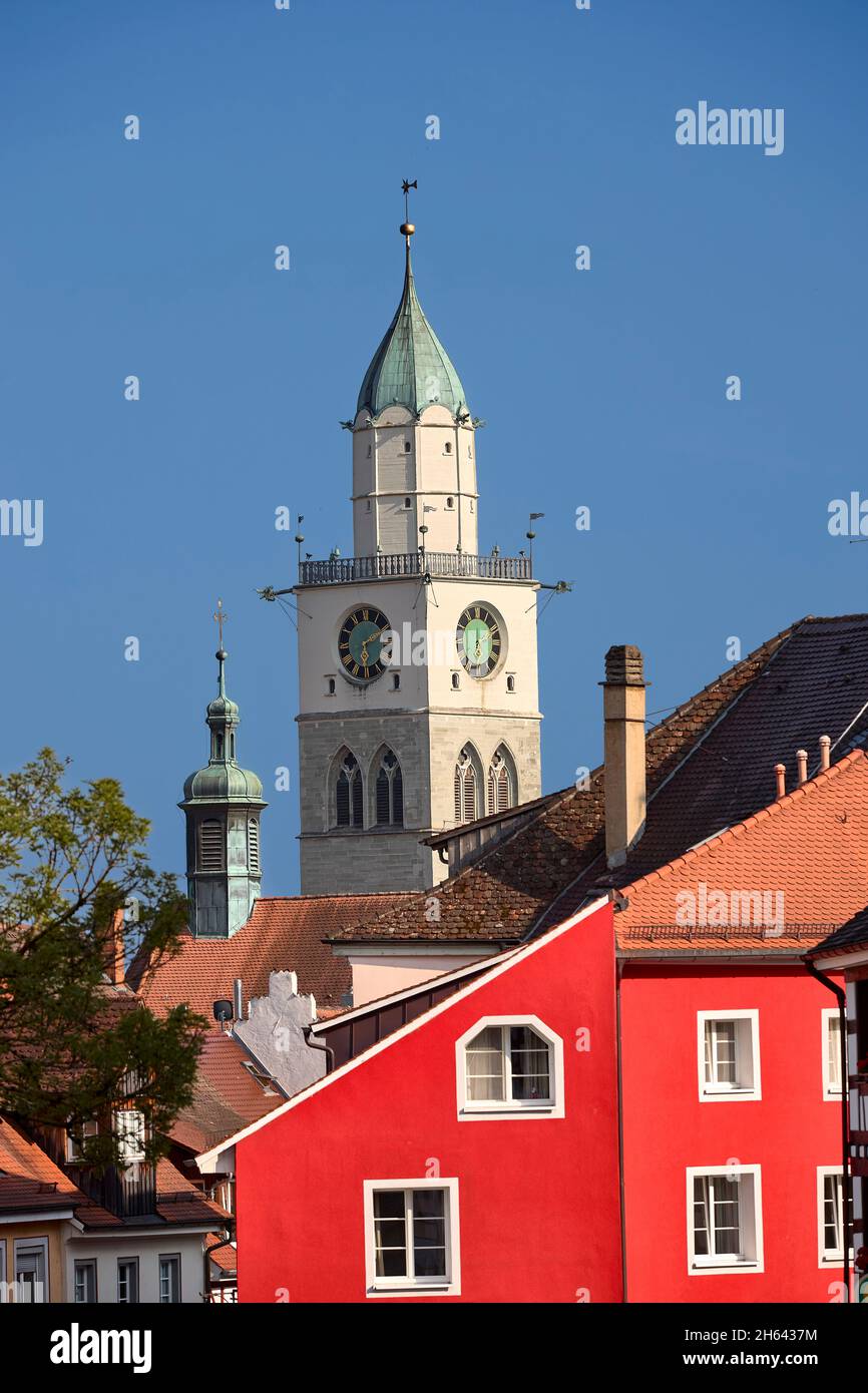 la torre della chiesa del minster a überlingen sul lago di costanza Foto Stock