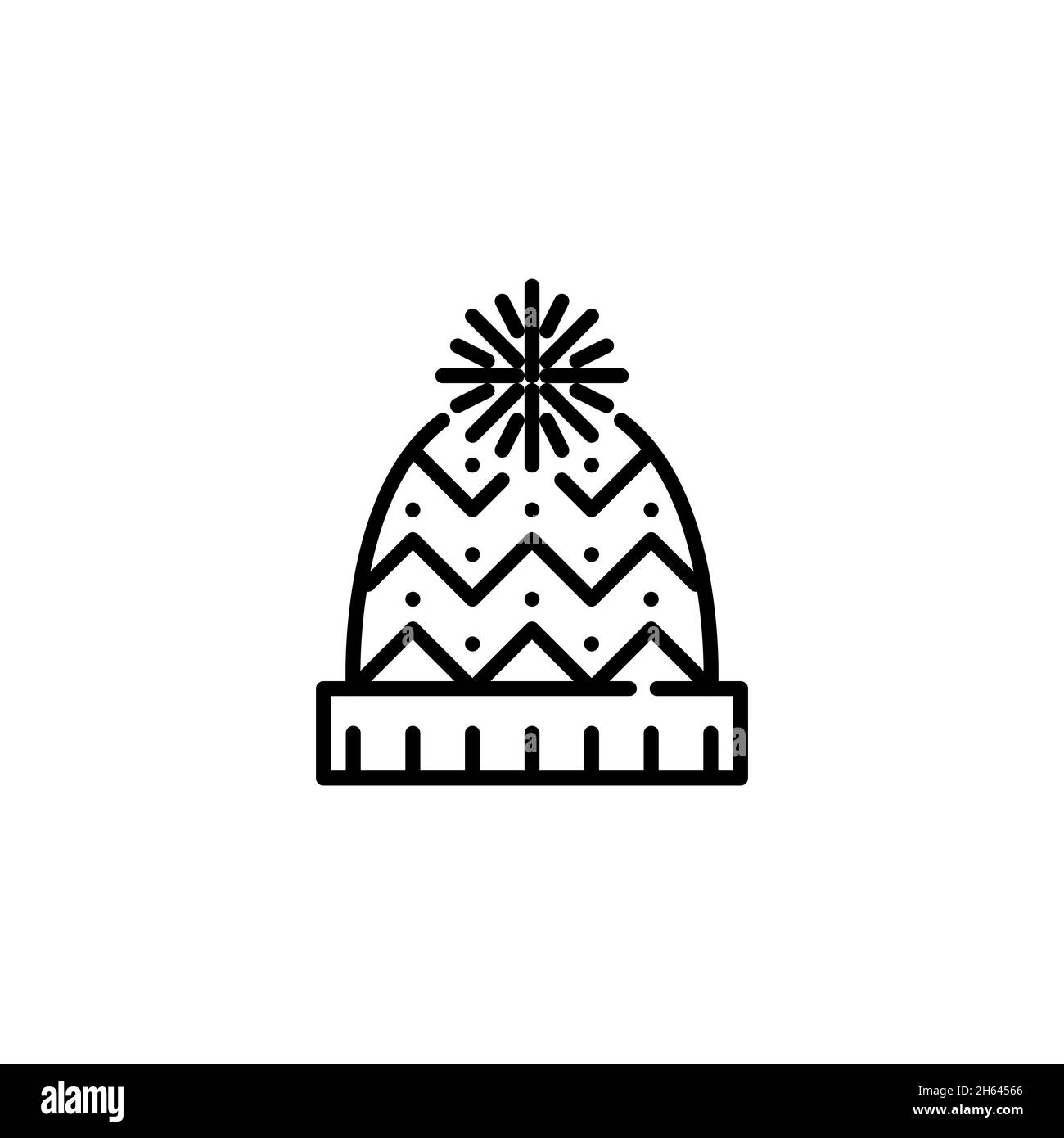 Caldo cappellino in maglia invernale con un pompon sulla parte superiore. Copricapo di Natale. Pixel Perfect, icona a colori con tratto modificabile Illustrazione Vettoriale