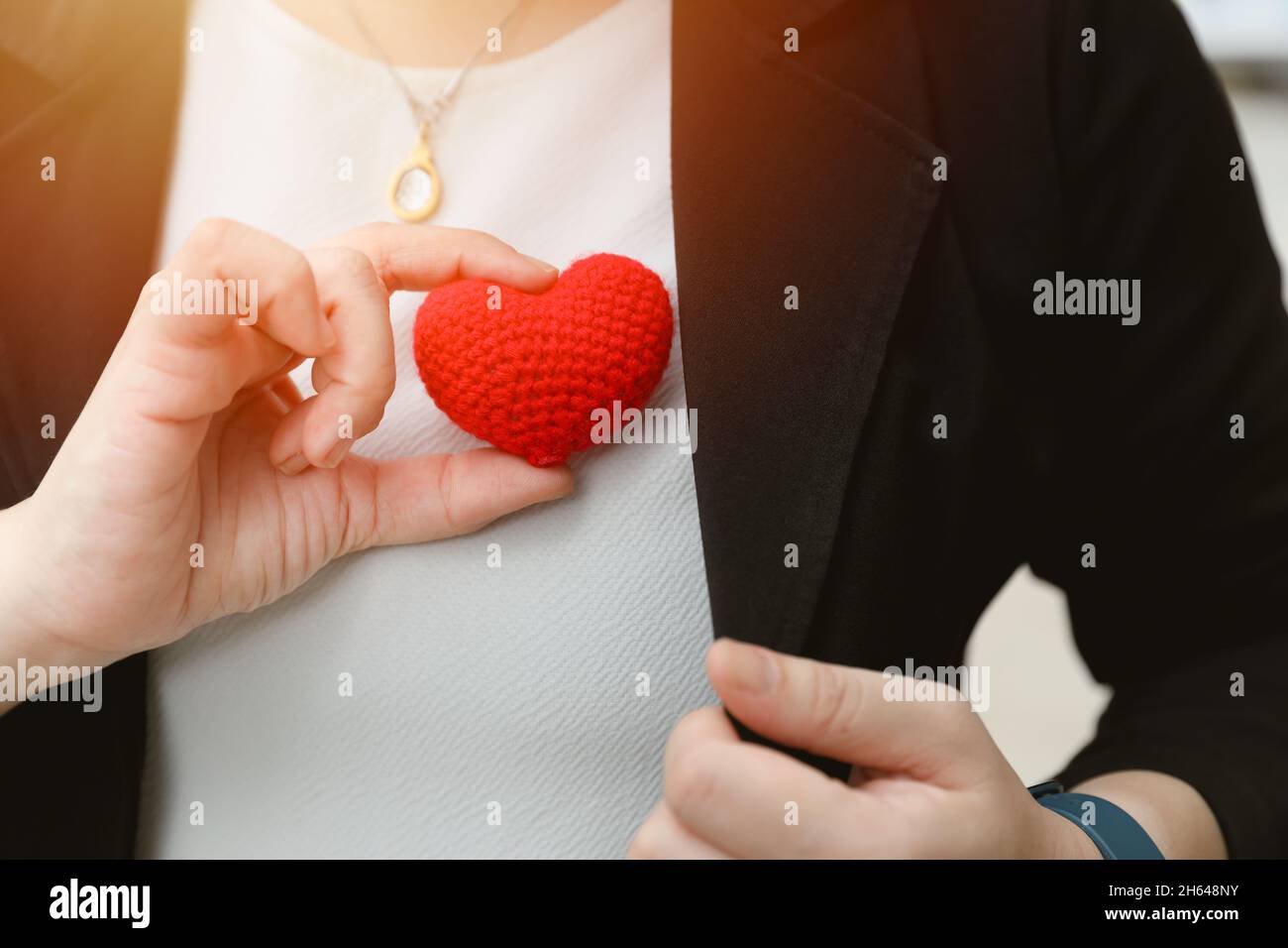 il dipendente di ufficio della gente di affari ha lavoro di mente di servizio con cura e sincero dal concetto di heartfulness di cuore. Foto Stock