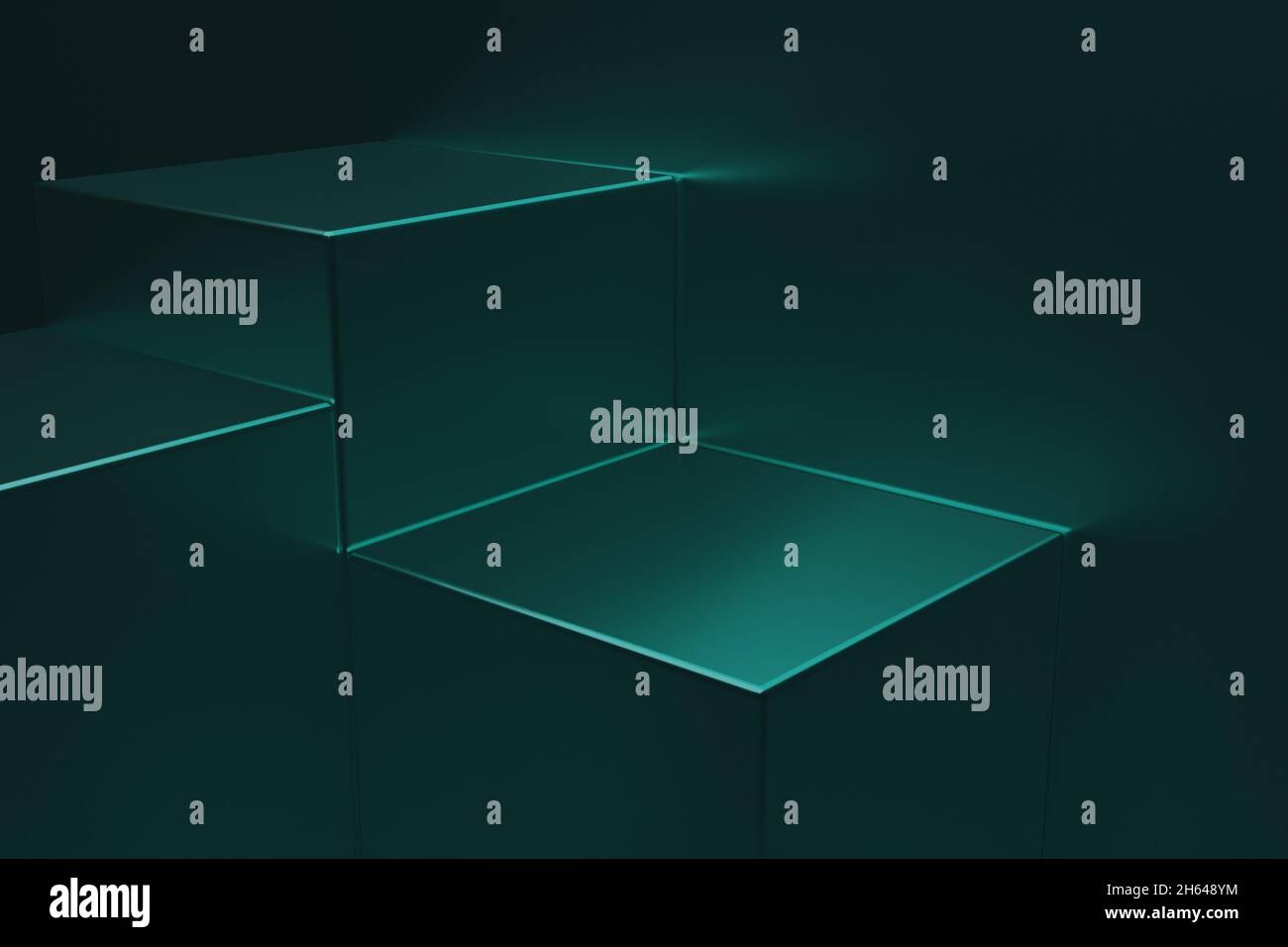 3D rendering verde scuro cubo di metallo per futuristico moderno alta tecnologia pubblicità astratto per sfondo Foto Stock