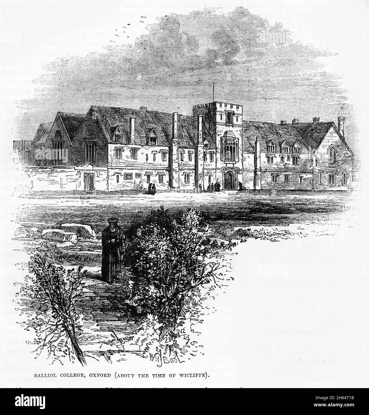 Incisione del Balliol College in Inghilterra al tempo di John Wycliffe Foto Stock