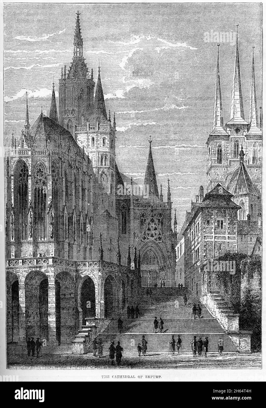 Incisione della cattedrale di Erfurt, la capitale e la città più grande dello stato della Turingia, Germania centrale, circa 1500 Foto Stock